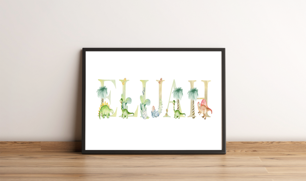 Dinosaur Initial Name Print, Letter Art Custom Print - Click Image to Close